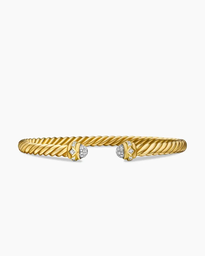 Renaissance Oval Cablespira Bracelet In 18K Yellow Gold With Diamonds 45mm Women David Yurman Cuff Renaissance Oval Cablespira Bracelet In 18K Yellow Gold With Diamonds 45mm Women David Yurman Cuff