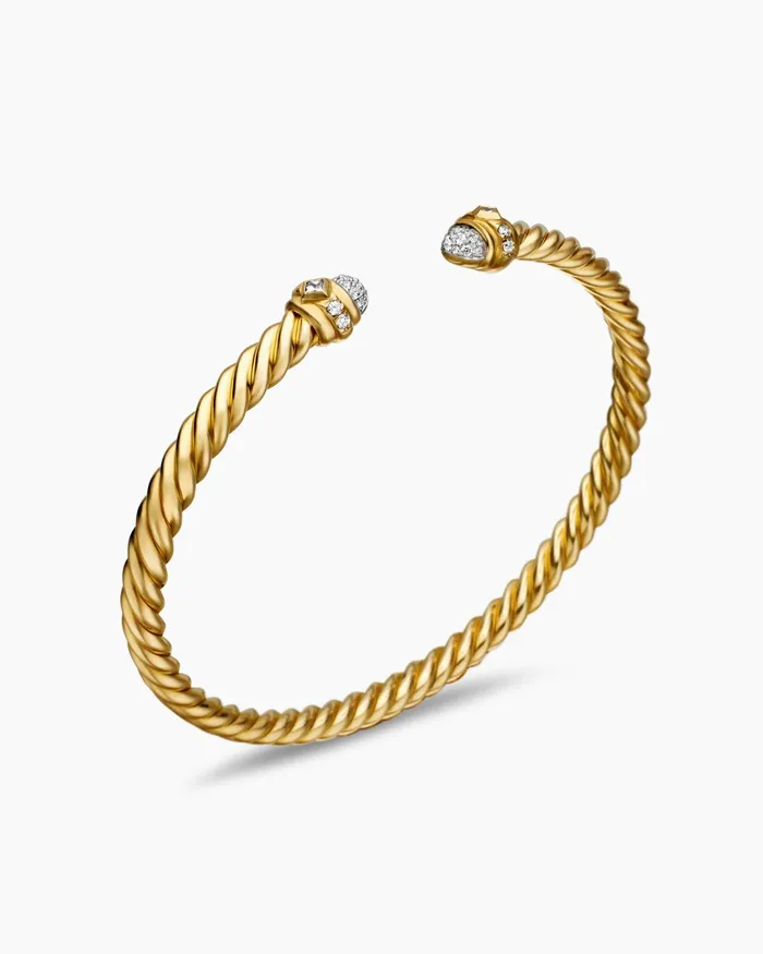 Renaissance Oval Cablespira Bracelet In 18K Yellow Gold With Diamonds 45mm Women David Yurman Cuff Renaissance Oval Cablespira Bracelet In 18K Yellow Gold With Diamonds 45mm Women David Yurman Cuff