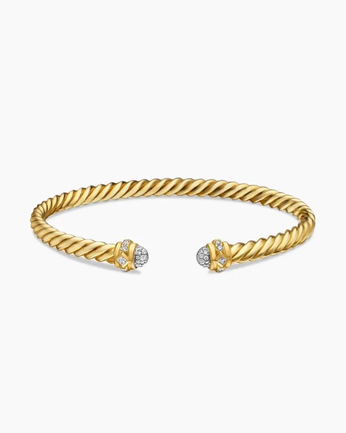 Renaissance Oval Cablespira Bracelet In 18K Yellow Gold With Diamonds 45mm Women David Yurman Cuff Renaissance Oval Cablespira Bracelet In 18K Yellow Gold With Diamonds 45mm Women David Yurman Cuff