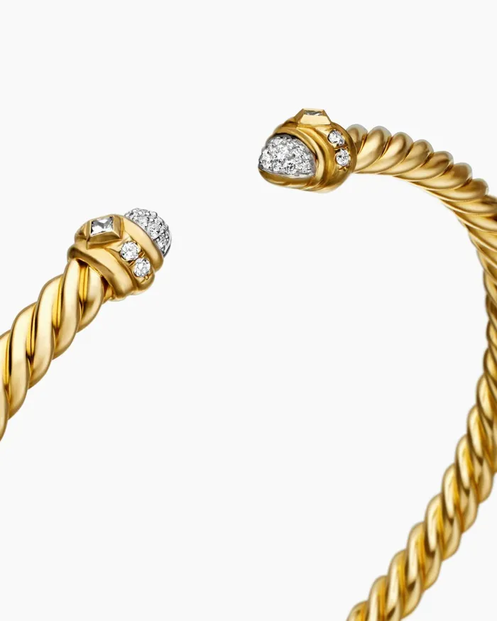 Renaissance Oval Cablespira Bracelet In 18K Yellow Gold With Diamonds 45mm Women David Yurman Cuff Renaissance Oval Cablespira Bracelet In 18K Yellow Gold With Diamonds 45mm Women David Yurman Cuff