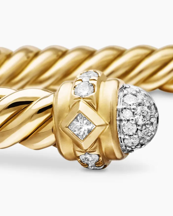Renaissance Oval Cablespira Bracelet In 18K Yellow Gold With Diamonds 45mm Women David Yurman Cuff Renaissance Oval Cablespira Bracelet In 18K Yellow Gold With Diamonds 45mm Women David Yurman Cuff