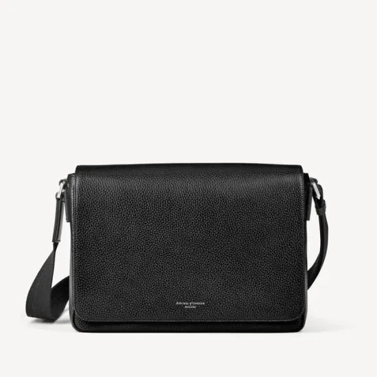 Reporter Messenger Bag Black Pebble Men Aspinal Of London Laptop Bags