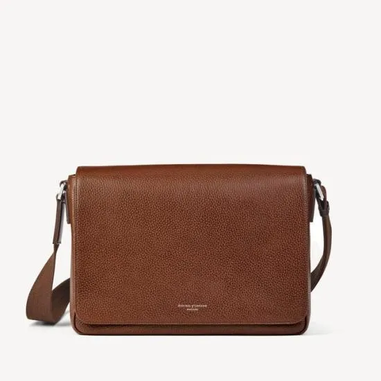 Reporter Messenger Bag Tobacco Pebble Men Aspinal Of London Laptop Bags
