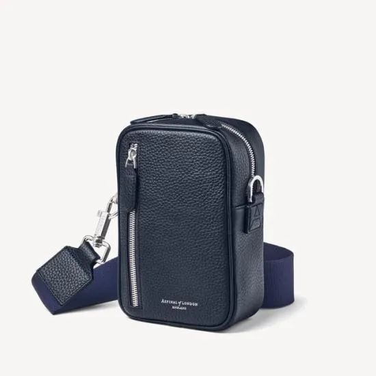 Reporter North South Bag Navy Pebble Men Aspinal Of London Messenger Bags