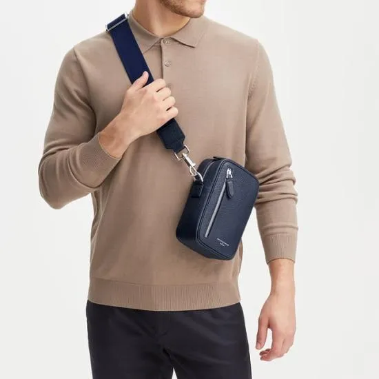Reporter North South Bag Navy Pebble Men Aspinal Of London Messenger Bags