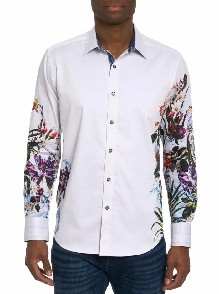 Robert Graham Button Down Shirts Men Garden Party Long Sleeve Button Down Shirt White