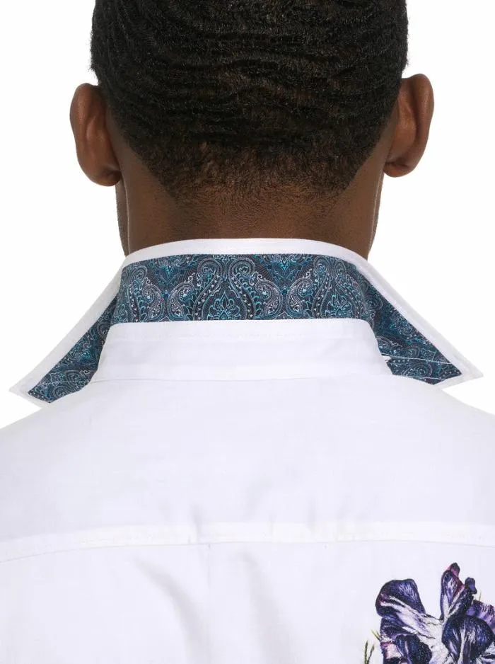Robert Graham Button Down Shirts Men Garden Party Long Sleeve Button Down Shirt White