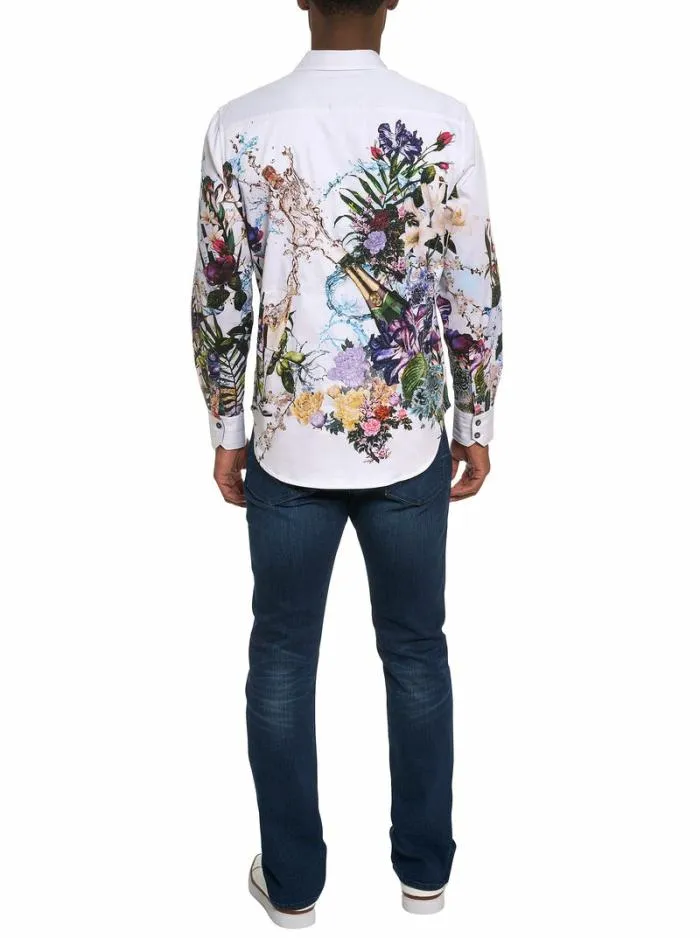 Robert Graham Button Down Shirts Men Garden Party Long Sleeve Button Down Shirt White