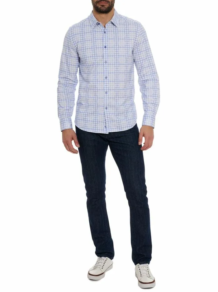 Robert Graham Button Down Shirts Men Port Of Call Motion Long Sleeve Knit Shirt Blue