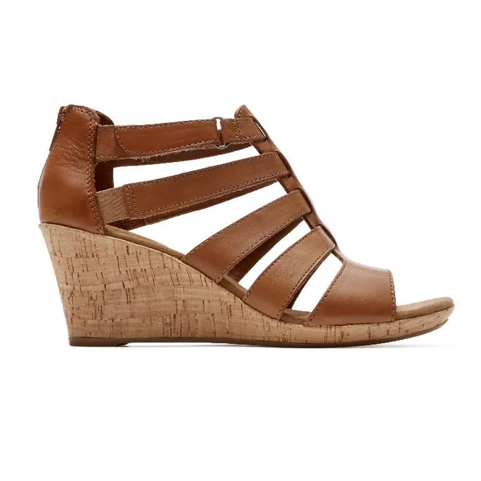 Rockport Sandals and Wedges Women Briah Gladiator Sandal Dark Tan Leather