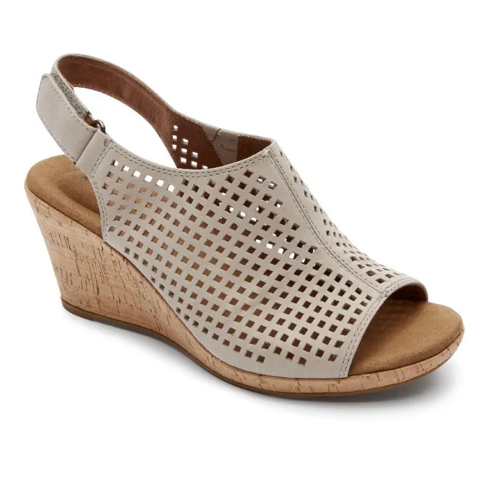 Rockport Sandals and Wedges Women Briah Perforated Slingback Sandal Taupe Leather Rockport Sandals and Wedges Women Briah Perforated Slingback Sandal Taupe Leather
