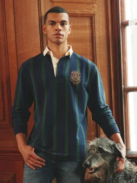 Rugby Shirts Men Joules GreenNavy Vertical Stripe Rugby Shirt