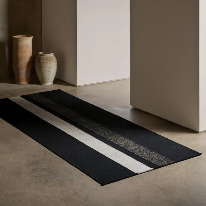 Rugs Runners House James Perse 35FT X 9FT Double Stripe Runner Blackblack Marlepearl Grey