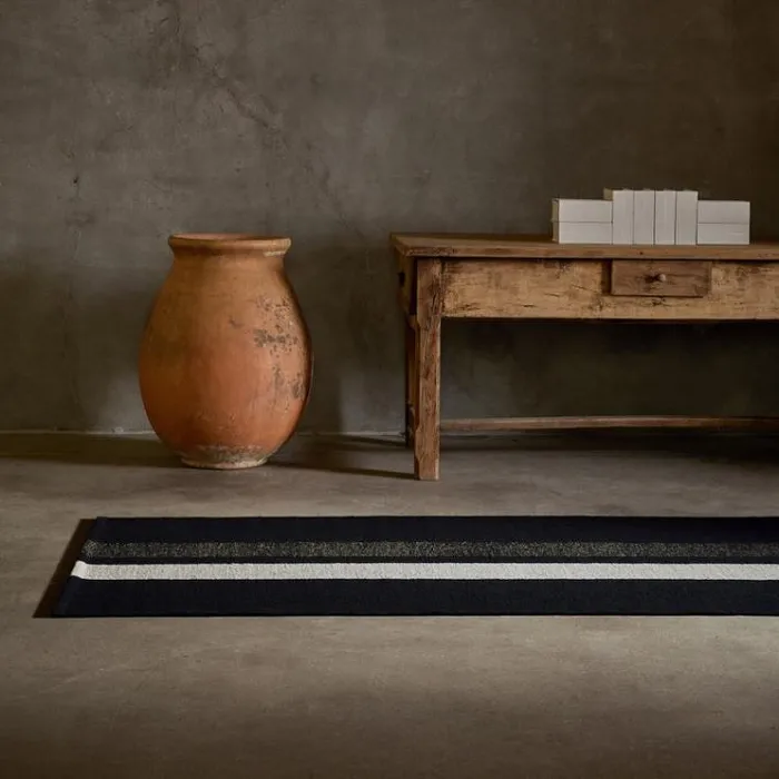 Rugs Runners House James Perse 35FT X 9FT Double Stripe Runner Blackblack Marlepearl Grey