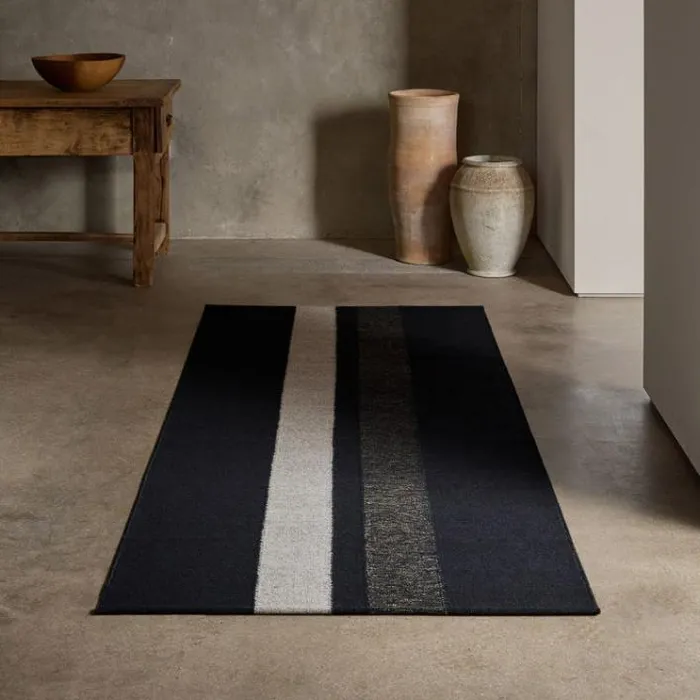 Rugs Runners House James Perse 35FT X 9FT Double Stripe Runner Blackblack Marlepearl Grey