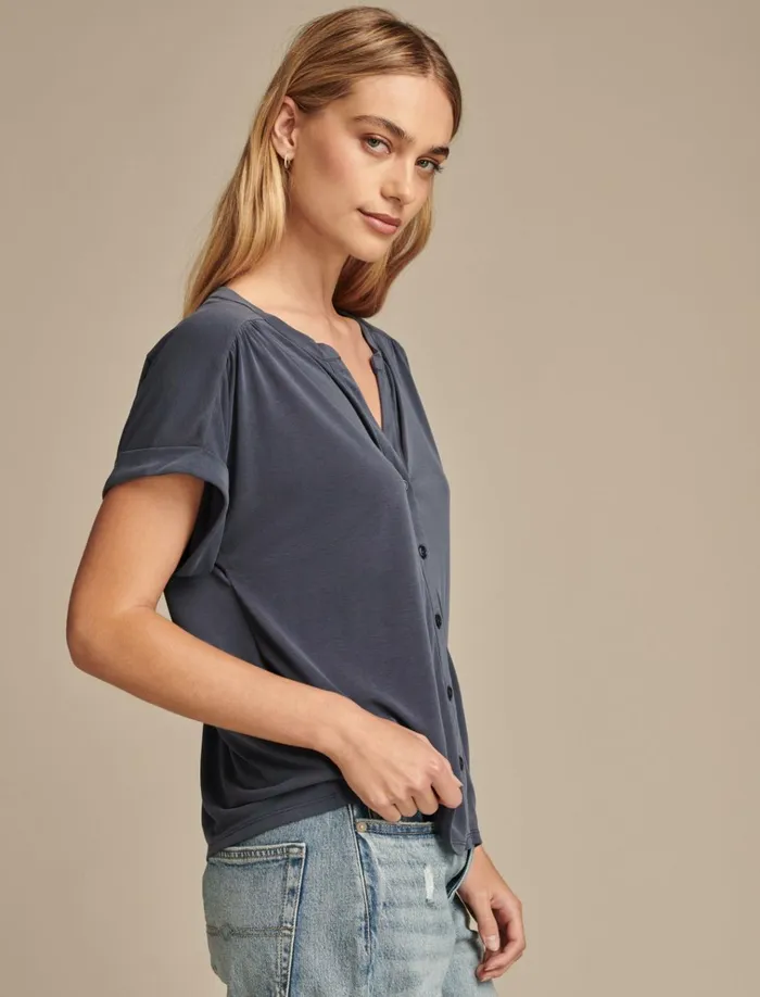 Sandwash Button Front Top Blue Nights Women Lucky Brand Blouses