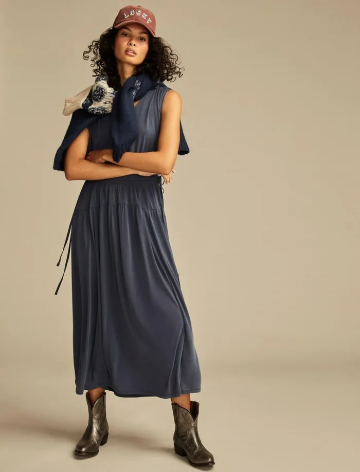 Sandwash Ruched Dress Blue Nights Women Lucky Brand Dresses
