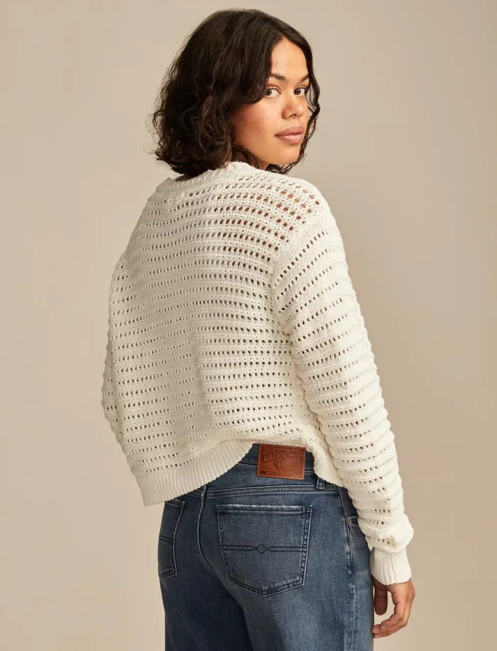 Scallop Pointelle Cardigan Tofu Women Lucky Brand Sweaters and Sweatshirts