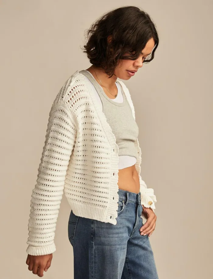 Scallop Pointelle Cardigan Tofu Women Lucky Brand Sweaters and Sweatshirts