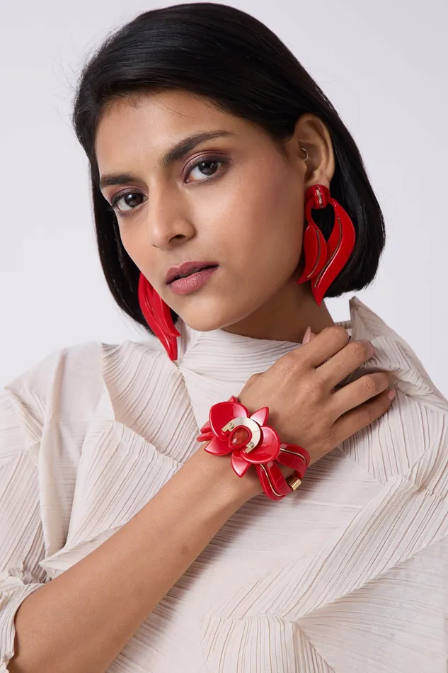 Scarlet Sage Bracelets and Cuffs Orchid Bracelet 8211 Red and Gold 8211 M 8211 Women
