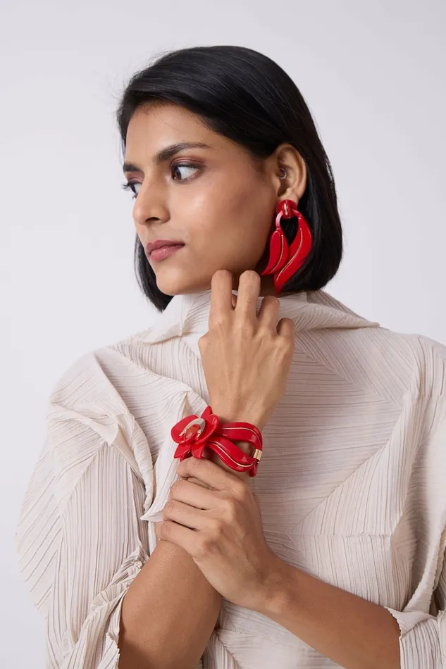 Scarlet Sage Bracelets and Cuffs Orchid Bracelet 8211 Red and Gold 8211 M 8211 Women