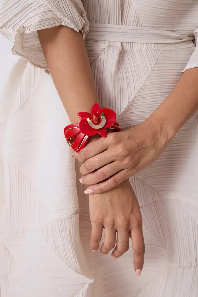 Scarlet Sage Bracelets and Cuffs Orchid Bracelet 8211 Red and Gold 8211 M 8211 Women