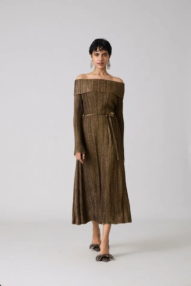 Scarlet Sage Dresses Tribeca Metallic Dress 8211 Black and Gold 8211 Women