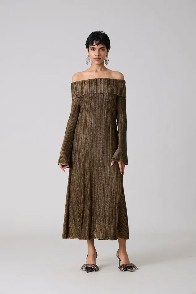 Scarlet Sage Dresses Tribeca Metallic Dress 8211 Black and Gold 8211 Women