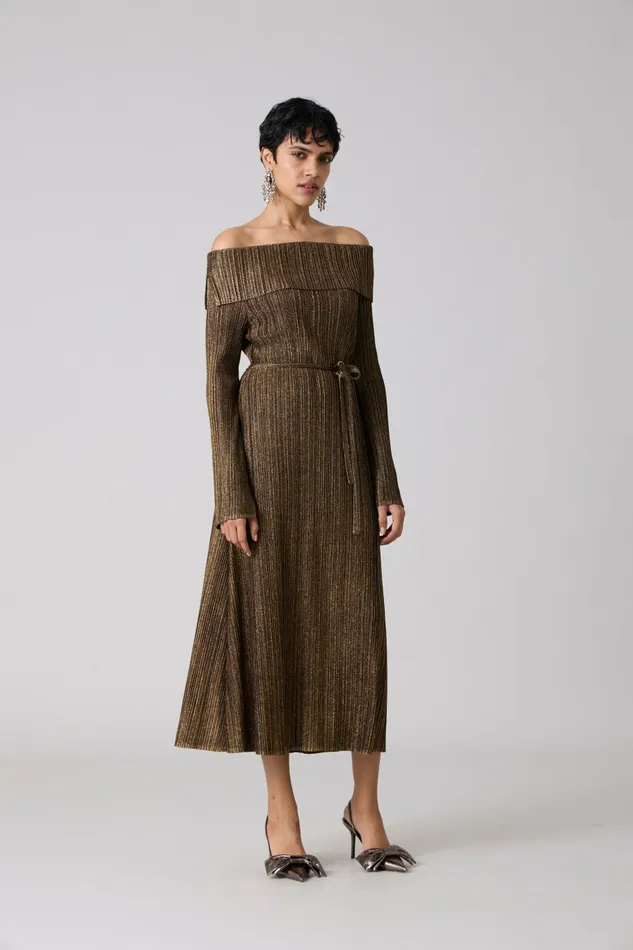 Scarlet Sage Dresses Tribeca Metallic Dress 8211 Black and Gold 8211 Women