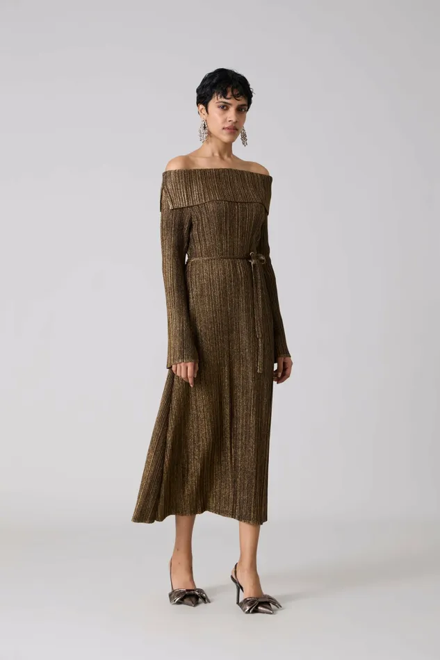 Scarlet Sage Dresses Tribeca Metallic Dress 8211 Black and Gold 8211 Women
