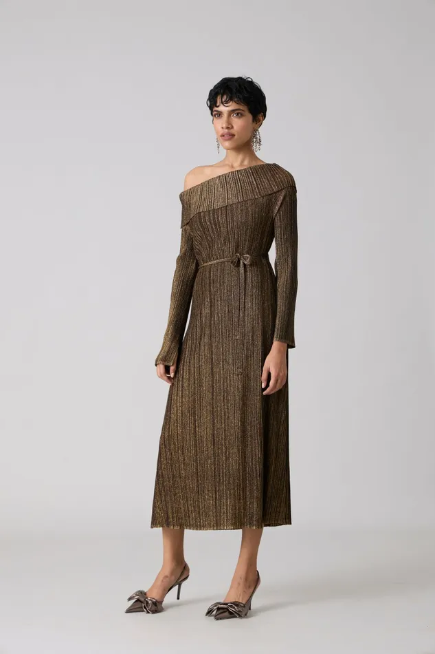 Scarlet Sage Dresses Tribeca Metallic Dress 8211 Black and Gold 8211 Women