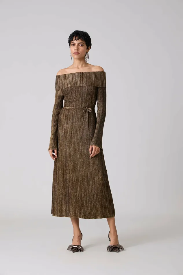 Scarlet Sage Dresses Tribeca Metallic Dress 8211 Black and Gold 8211 Women