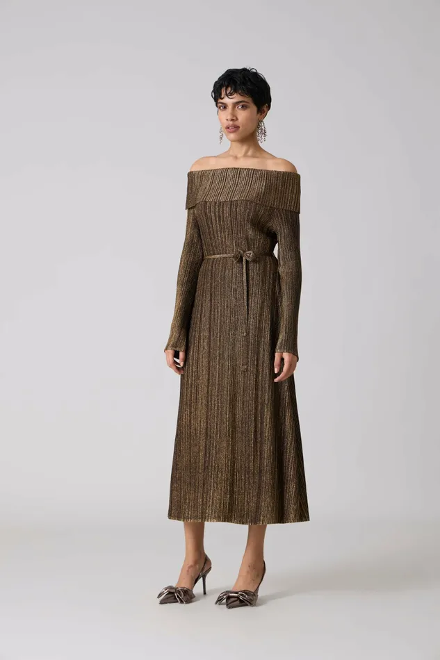 Scarlet Sage Dresses Tribeca Metallic Dress 8211 Black and Gold 8211 Women