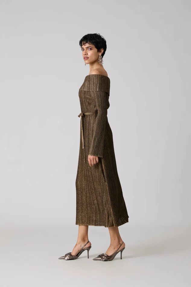 Scarlet Sage Dresses Tribeca Metallic Dress 8211 Black and Gold 8211 Women
