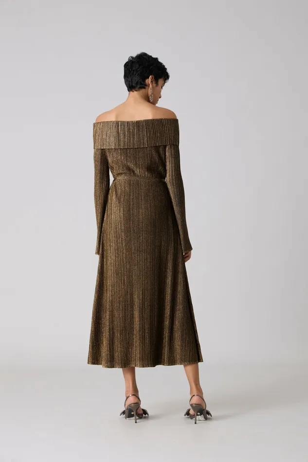 Scarlet Sage Dresses Tribeca Metallic Dress 8211 Black and Gold 8211 Women