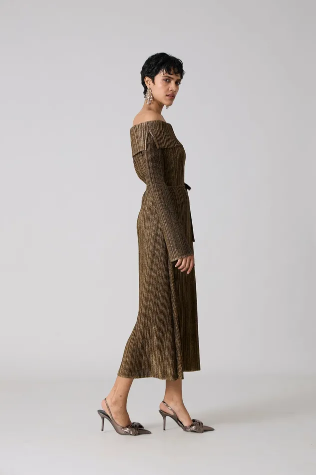 Scarlet Sage Dresses Tribeca Metallic Dress 8211 Black and Gold 8211 Women