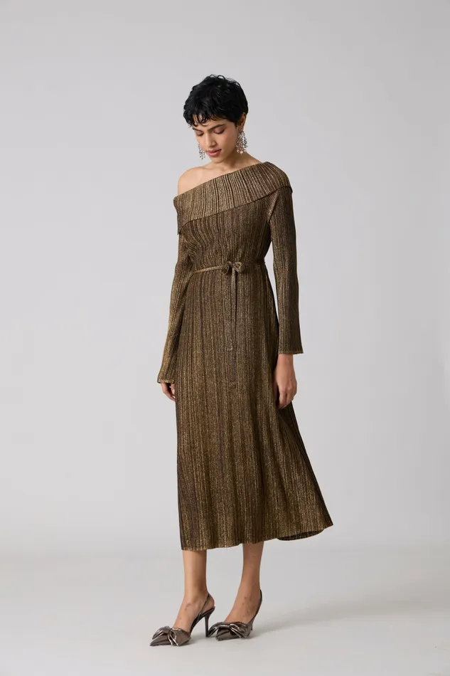 Scarlet Sage Dresses Tribeca Metallic Dress 8211 Black and Gold 8211 Women