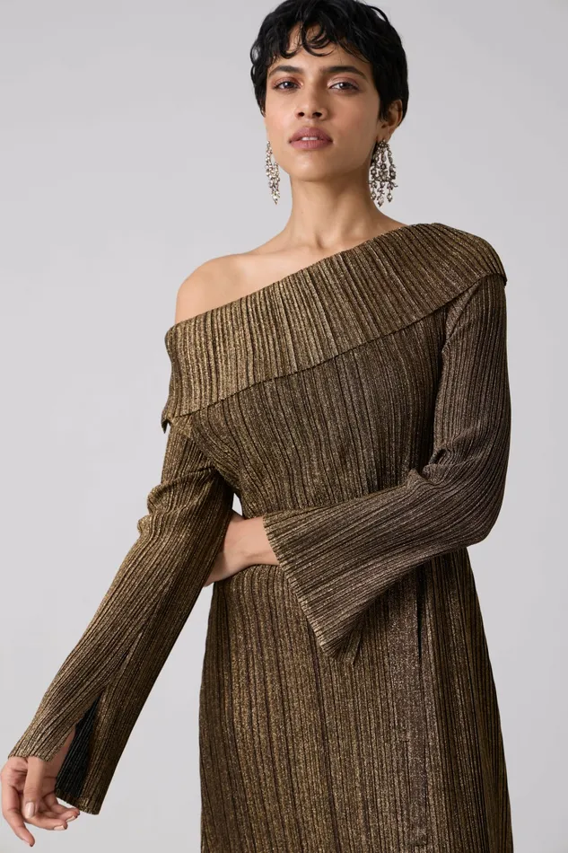 Scarlet Sage Dresses Tribeca Metallic Dress 8211 Black and Gold 8211 Women