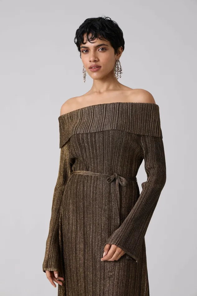 Scarlet Sage Dresses Tribeca Metallic Dress 8211 Black and Gold 8211 Women