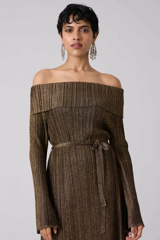 Scarlet Sage Dresses Tribeca Metallic Dress 8211 Black and Gold 8211 Women