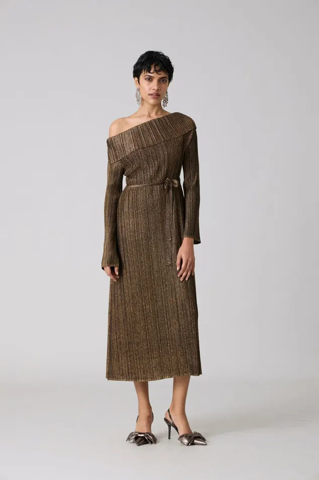 Scarlet Sage Dresses Tribeca Metallic Dress 8211 Black and Gold 8211 Women
