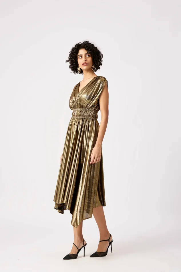 Scarlet Sage Dresses Zeina Metallic Rouched Dress 8211 Dark Gold 8211 Women