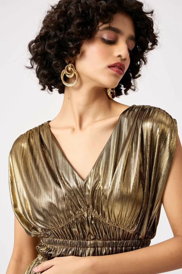 Scarlet Sage Dresses Zeina Metallic Rouched Dress 8211 Dark Gold 8211 Women