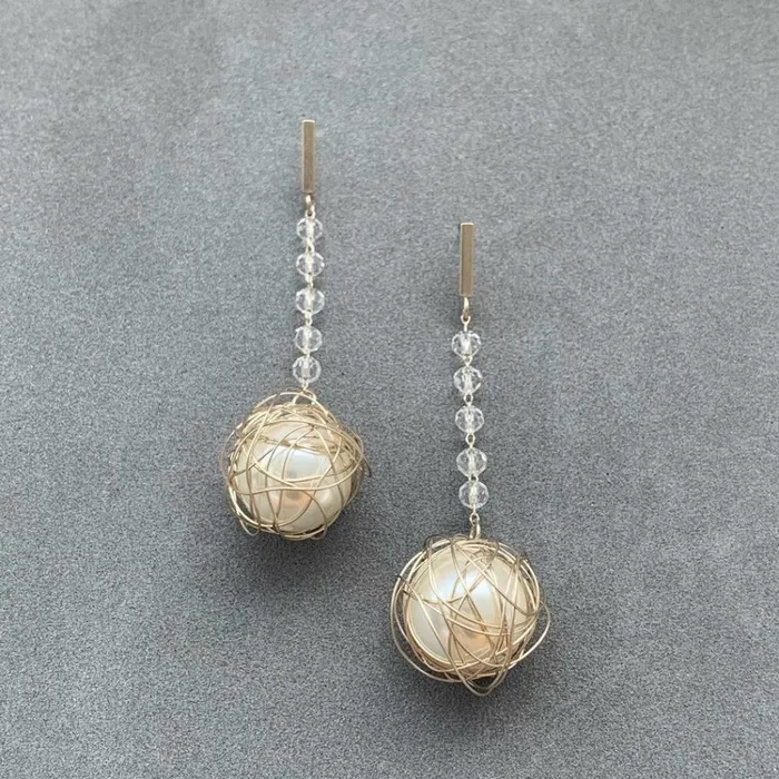 Scarlet Sage Earrings Crystal Chain Wired Pearl Earrings 8211 Matte Champagne Gold 8211 Women Scarlet Sage Earrings Crystal Chain Wired Pearl Earrings 8211 Matte Champagne Gold 8211 Women
