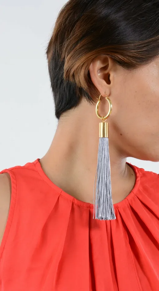 Scarlet Sage Earrings Maleha Tassel Earrings 8211 Grey 8211 Women