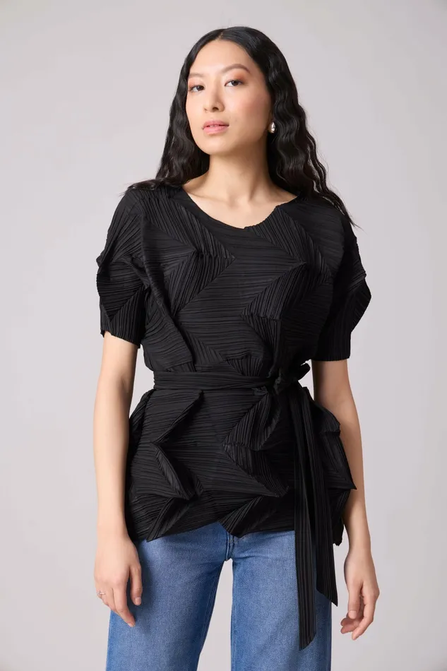 Scarlet Sage Tops Gia 3D Pleated Top 8211 Black 8211 Women