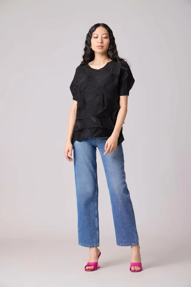 Scarlet Sage Tops Gia 3D Pleated Top 8211 Black 8211 Women