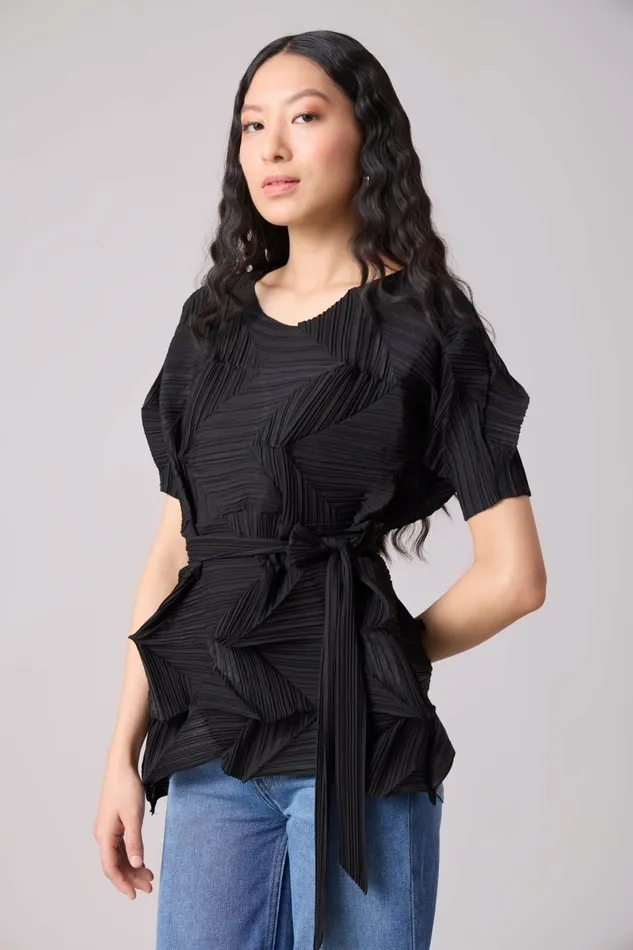 Scarlet Sage Tops Gia 3D Pleated Top 8211 Black 8211 Women
