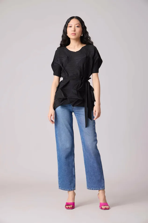 Scarlet Sage Tops Gia 3D Pleated Top 8211 Black 8211 Women
