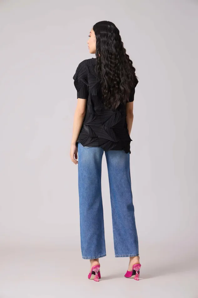 Scarlet Sage Tops Gia 3D Pleated Top 8211 Black 8211 Women